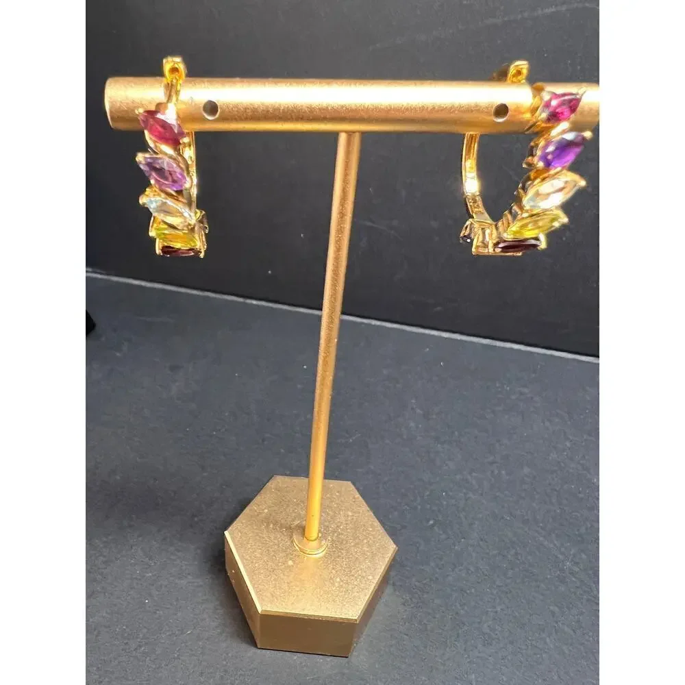 NEW multi gemstone hoop earrings in vermeil gold over sterling silver